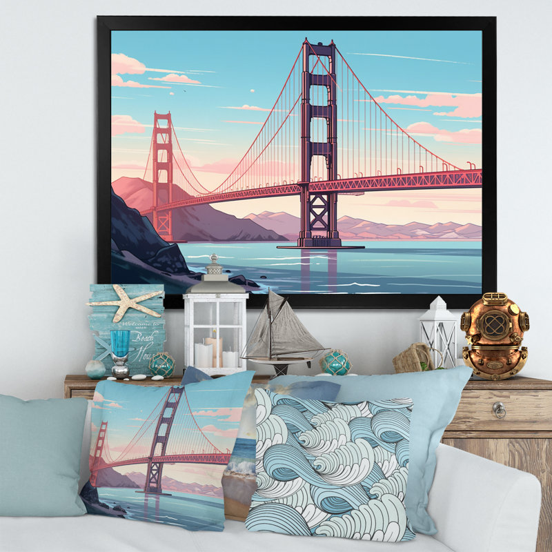 «Golden Gate Bridge San Francisco I», reproduction sur toile, Cadre photo noir, H 30 po x l 40 po x P 1,5 po