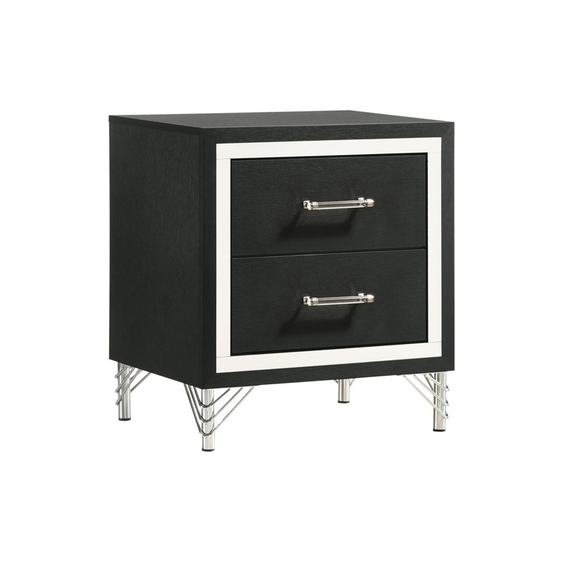 Table de chevet moderne 2 tiroirs, noir