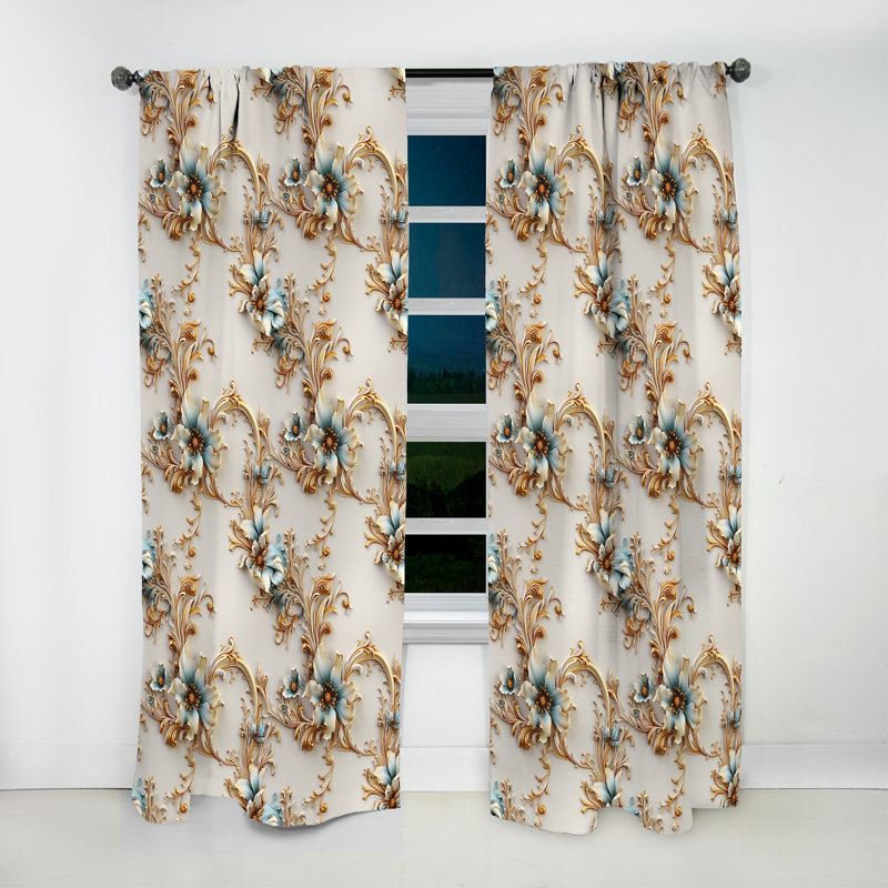 Vintage Ornamental Corners Victorian Pattern I - Damask Curtain - Velvet Room Darkening - 1 panel, 52" W x 84" L