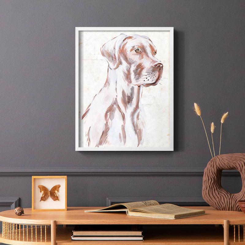«Sitting Dog IV», reproduction encadrée - bois massif, Blanc, H 14 po x l 11 po