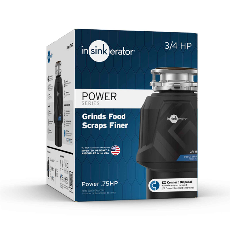 Power 0.75HP, 3/4 HP Garbage Disposal, Power Series EZ Connect Continuous Feed Food Waste Disposer