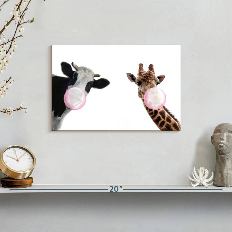 «Bubble Gum», animaux rigolos sur toile, H 12 po x l 8 po x P 1 po
