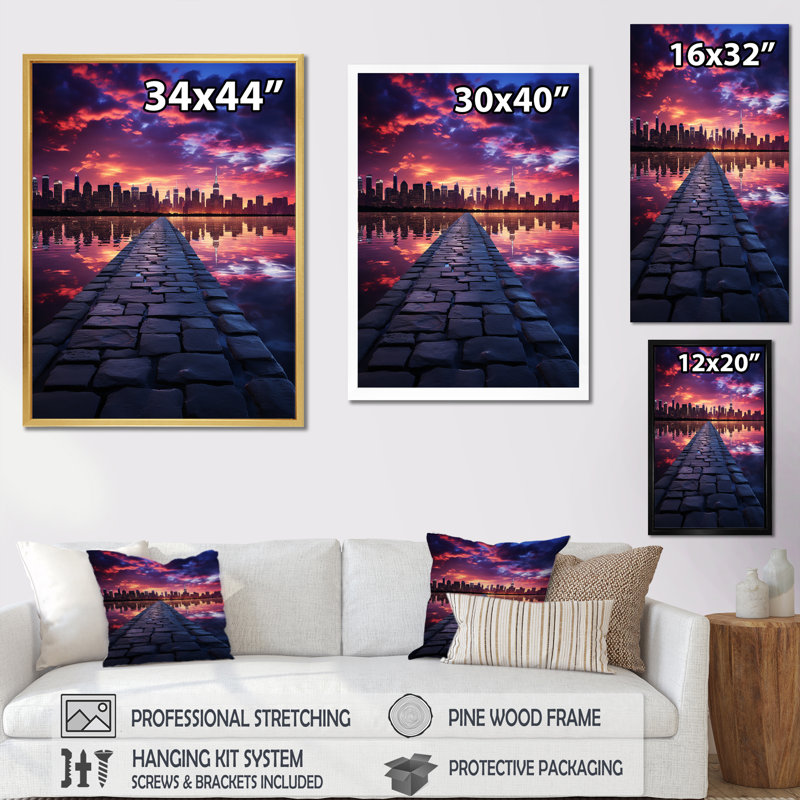 Wollenzein, photo de New York colorée la nuit III sur toile, H 40 po x l 30 po x P 1,5 po, Cadre photo blanc
