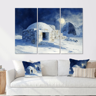 Igloo en bleu et blanc II - ensemble d'art mural paysage d'hiver