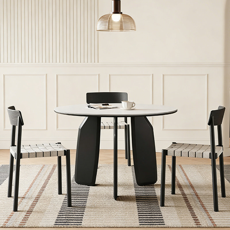 Round minimalist dining table, 29.53" H x 51.18" W x 51.18" D