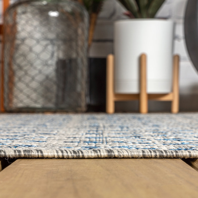 Tapis d'intérieur / extérieur Crompton, Rectangle 3 pi 1 po x 5 pi, Gris clair / Marine