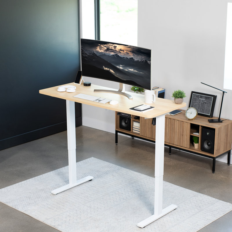 Light Wood and White Adjustable Height Electric Standing Desk