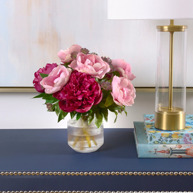 Peony and Nigella Bouquet in Glass Vase
