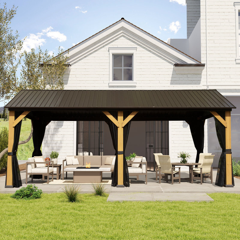 12 Ft. W x 20 Ft. D Patio Outdoor Wooden Column Hardtop Gazebo with Classic Gable Roof