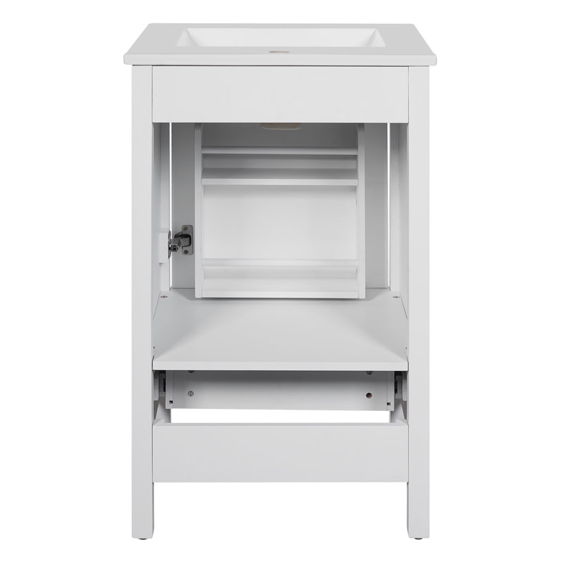 Meuble-lavabo moderne en bois massif avec portes à fermeture en douceur et lavabo en céramique