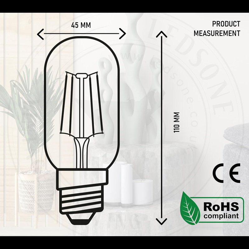 Vintage LED E27 Bulb, Edison Tubular T45 4W Dimmable LED Filament Screw Bulb, Warm White 2700K Amber Glass Lamp Lighting Decorative [Energy Class A]-220V-240V - Pack of 6