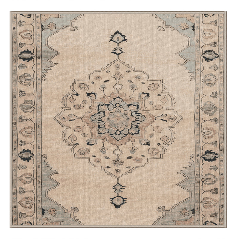 Tapis beige lavable à la machine Afyon, Carré 3 pi