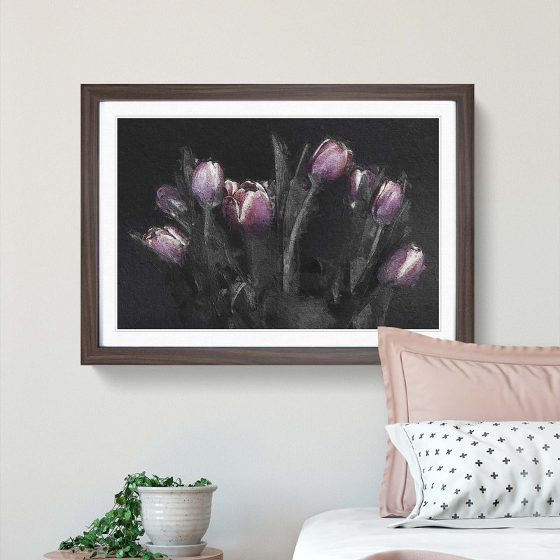 Tulip Flowers in Purple - Framed Print, 27cm H x 36cm W x 2cm D, Walnut Framed