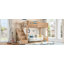 Lit mezzanine simple avec garde-robe et espace de rangement intégrés, lit mezzanine en bois massif avec tablettes à côté, garde-corps pleine longueur et escalier, pas de sommier nécessaire, naturel profond-662605788-662605779