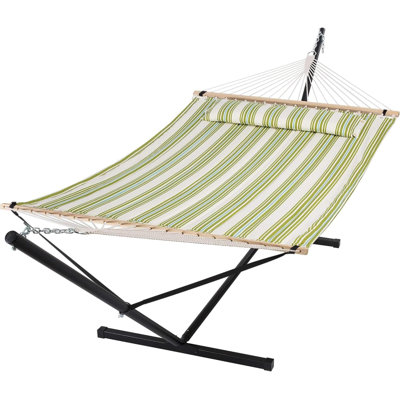 Portable Double Hammock With Stand - Heavy Duty 475 Lbs Capacity Two Person Hammock - Includes 12 Ft Stand - Comfortable Quilted Polyester Fabric - Perfect For Camping And Outdoor Use