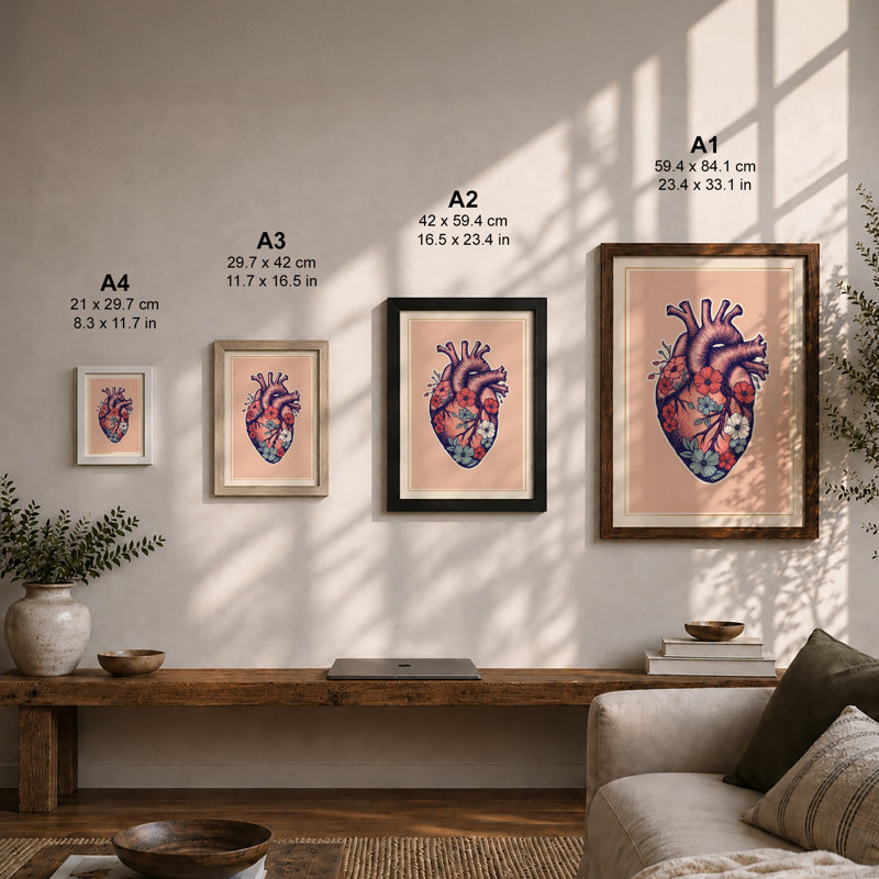 Anatomical Heart Study Modern - Framed Print, A1 - 84.1 x 59.4 cm, Oak