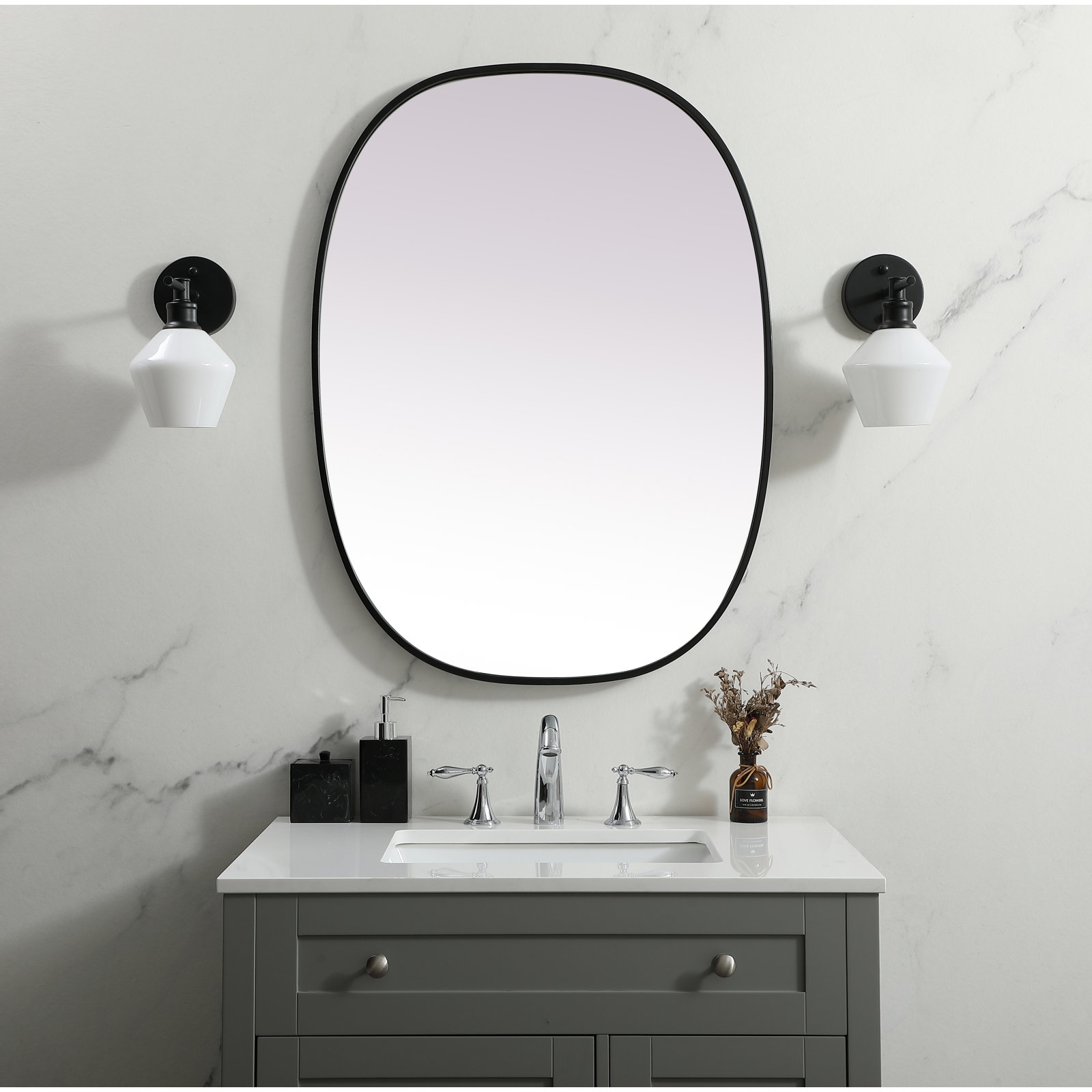 Sabine Metal Curved Oval Wall Mirror, Black, 36" x 27"