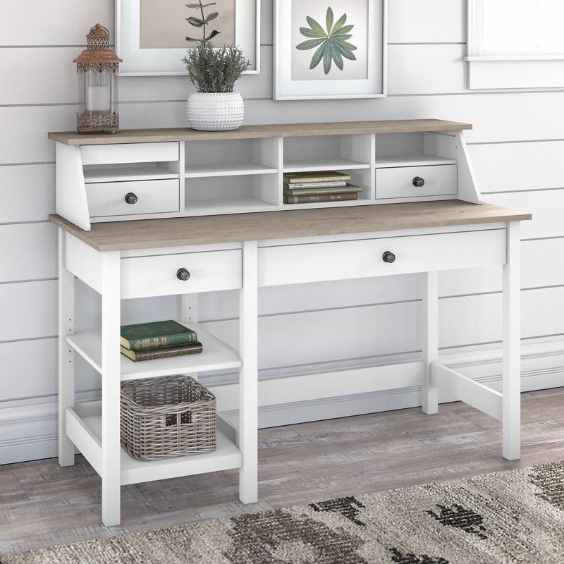 Huckins 2 Piece Computer Desk Office Set, Shiplap Gray/Pure White