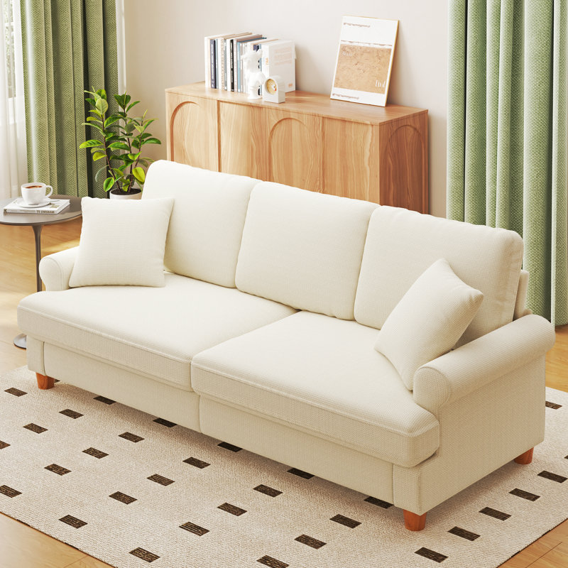 Canapé standard en chenille 3 places avec coussins à ressorts 86 po Winston Porter, Beige