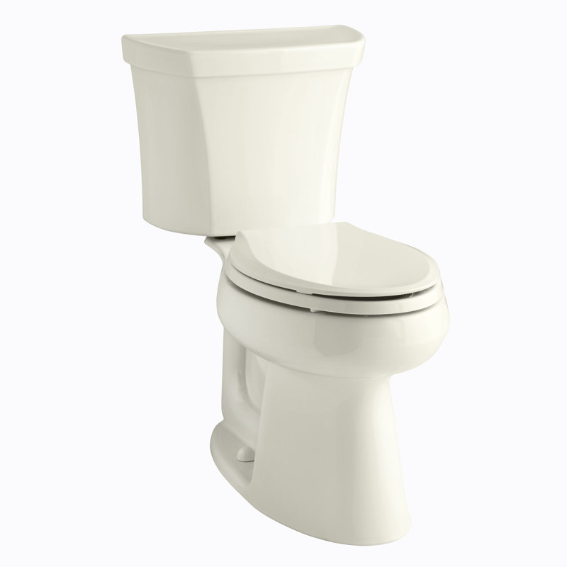 Highline Elongated Two-Piece toilet, Biscuit, Right-Hand, No