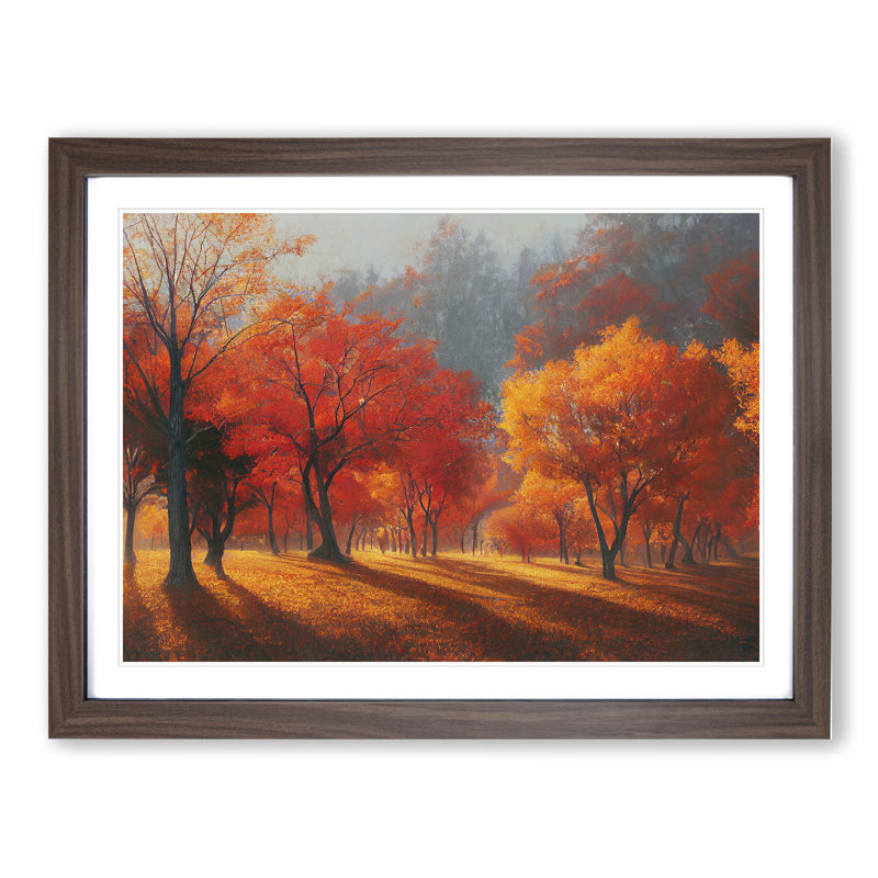 Autumn Forest Trees Vol.3 1 Piece Single Picture Frame Wall Art, 25cm H x 34cm W x 2cm D, Walnut Framed