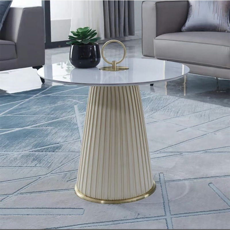 Table de bout à piédestal en verre, Beige