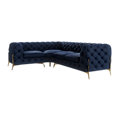L-shape Corner Chesterfield Sofa  with Gold Metal Legs