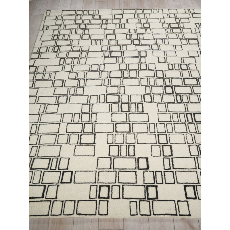 Soho Hand Tufted Wool Abstract Area Rug in Ivory/Black, Rectangle 9' x 12'