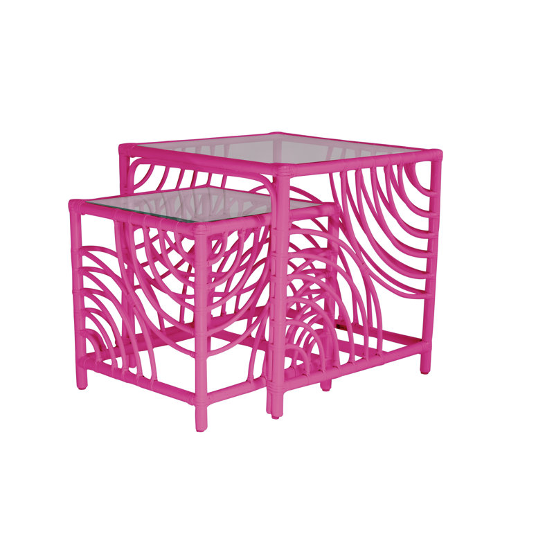 Swirl Glass Nesting End Table, Hot Pink