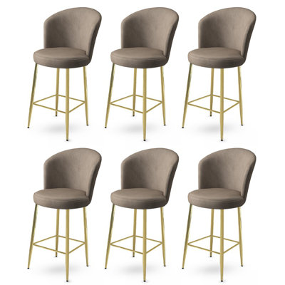 Ensemble de tabourets de bar modernes (6 pièces) - Cappuccino et doré, 18,1 po x 42,1 po x 15,7 po | Structure 100% métal, tissu Babyface, hauteur du dossier 37 cm, hauteur du siège 27,6 po | Conception en mousse durable à dossier 18 en mousse et siège en mousse à 22 carreaux,