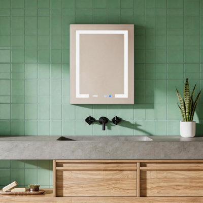 Armoire de salle de bain à miroir à DEL avec anti-buée, contrôle tactile et rangement