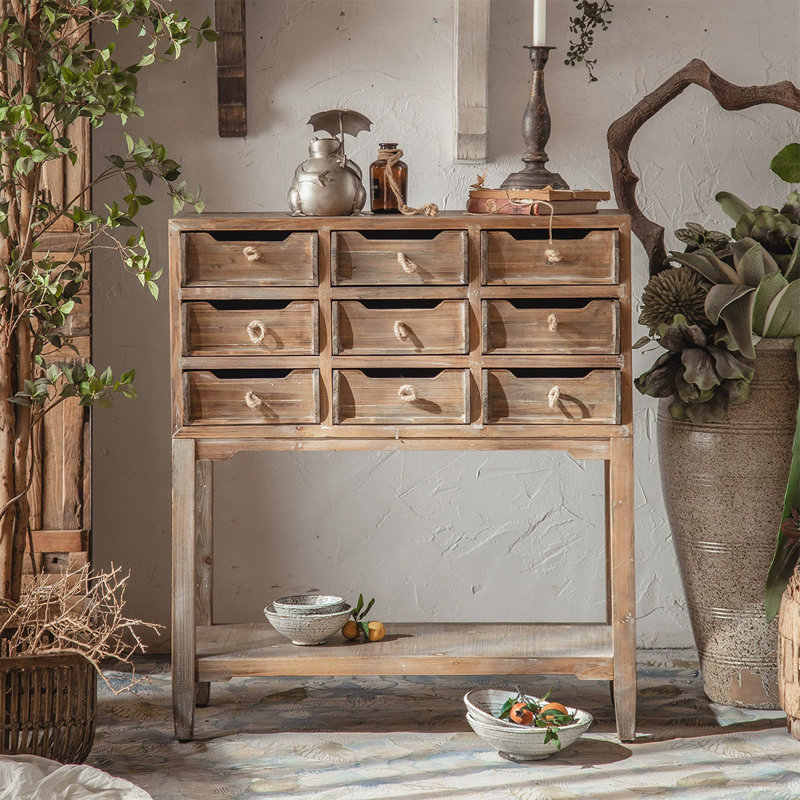 Retro Walnut Solid Wood Accent Cabinet