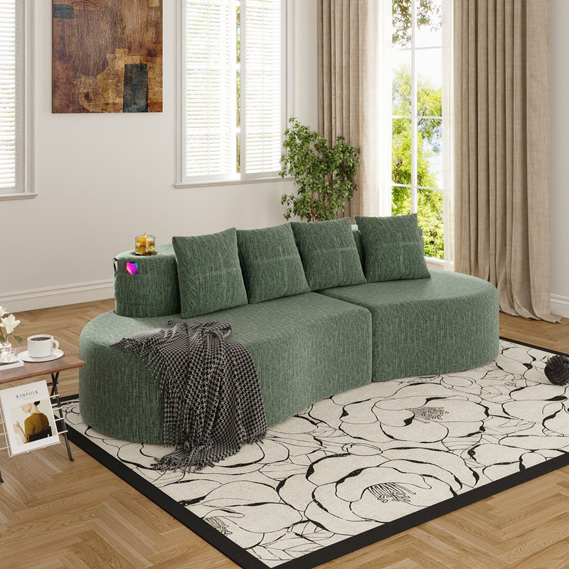 Canapé modulaire incurvé moderne 3 places, Chenille verte