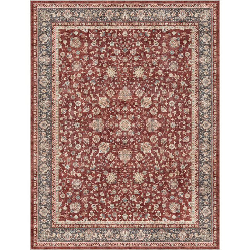 Tapis bleu marine et rouge Dyrk Rome, Rectangle 9 pi 10 po x 13 pi