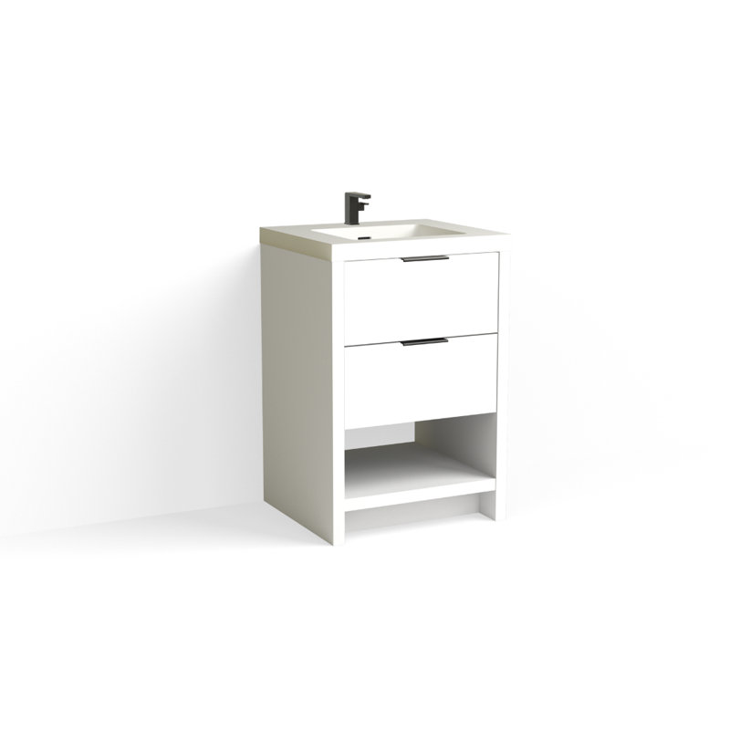 Vue 24" W Freestanding Single Bathroom Vanity, Glossy White/Single, Matte Black, White Nanomatte