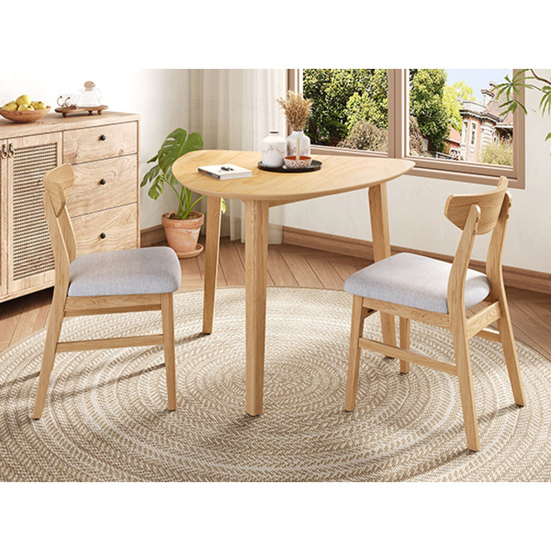 Modern Triangular Table Set with Curved Chairs, Natural