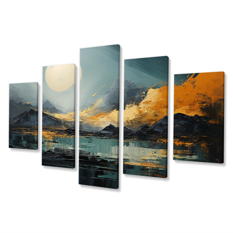 Gris et jaune, paysage de montagne abstrait III - ensemble d'art mural multipanaux de paysages abstraits