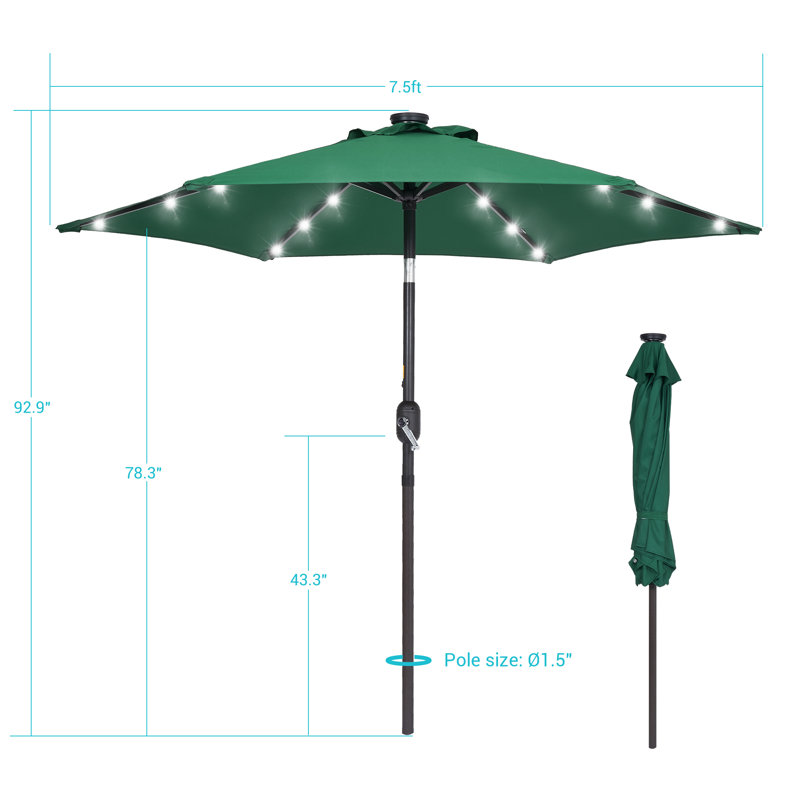 Parasol de marché éclairé 90 po Kanila, Vert foncé