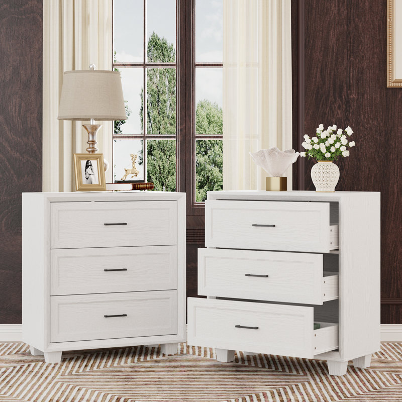 3-Drawer Nightstand With Noble Design, White