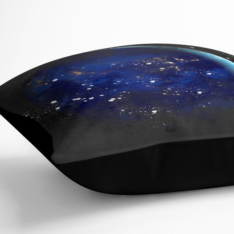 Earth View of Asia & Australia Cushion with Filling, 40cm H x 40cm W x 15cm D, Black