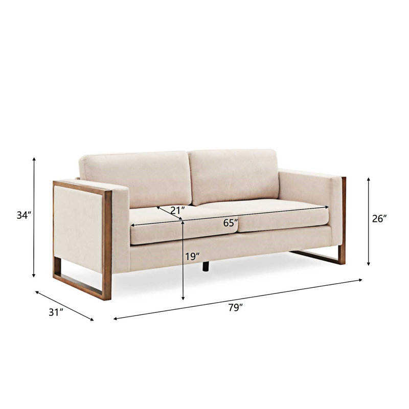 Canapé moderne avec pieds en bois, Taupe, Bois brun