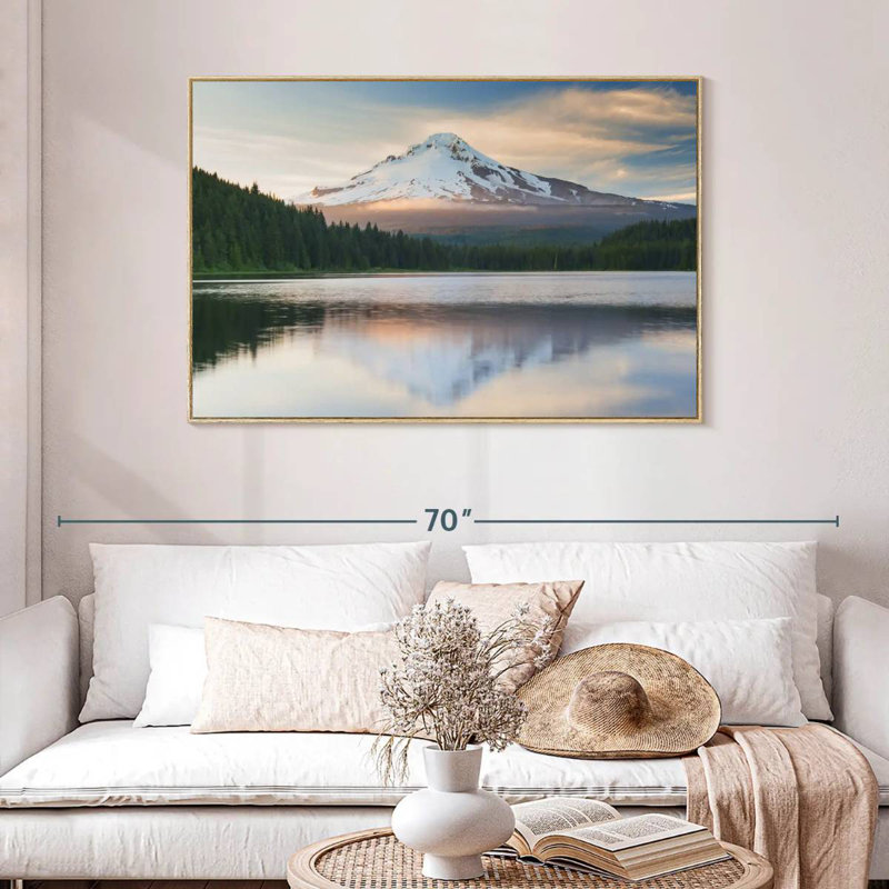 Mount Hood Panorama, Floating Frame Natural Wood, 46" X 31"