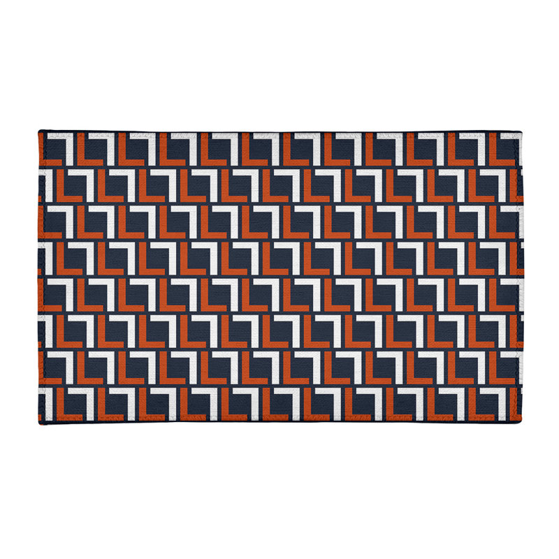 Tapis géométrique noir / orange / blanc, Rectangle 5 pi x 7 pi