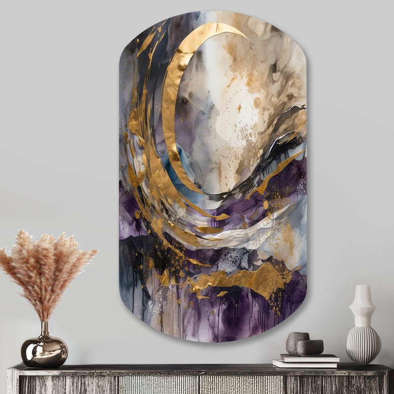 Encre liquide mauve captivante liquide - décoration murale en métal de forme unique en marbre, impression d'art moderne en forme libre