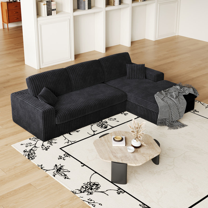 Canapé en velours côtelé modulaire de 114,5 pi, canapé réversible à siège inclinable, canapé 2 en 1 avec fauteuil inclinable et canapé en forme de L avec trois coussins décoratifs et deux coussins décoratifs