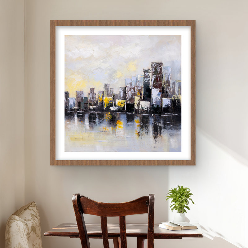 «Abstract City in the Morning» - bâtiment moderne avec imprimé mat, H 24 po x l 24 po, Brun