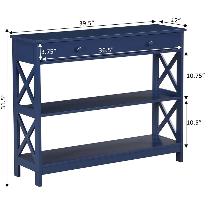 Console rectangulaire en MDF avec tiroirs; tablettes, H 31,50 po x l 12 po x P 39,50 po, Bleu / bleu