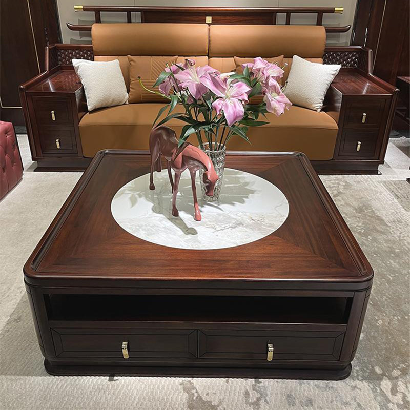 Luxurious solid wood panel storage coffee table, 18.1" H x 47.2" L x 47.2" W