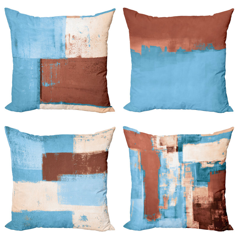 Reversible Pillow Cover, 24" H x 24" W, Rust Sky Blue Beige