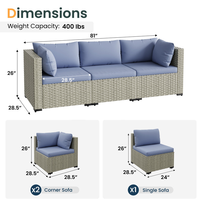 Ensemble de 2 chaises d'angle pour l'extérieur en osier, Bleu
